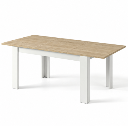 Mesa de Comedor Extensible Blanco y Roble 140 a 190 cm