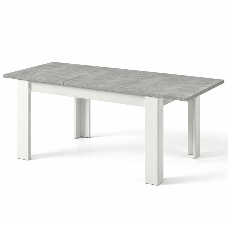 Mesa de Comedor Extensible Blanco y Cemento 140-190 cm