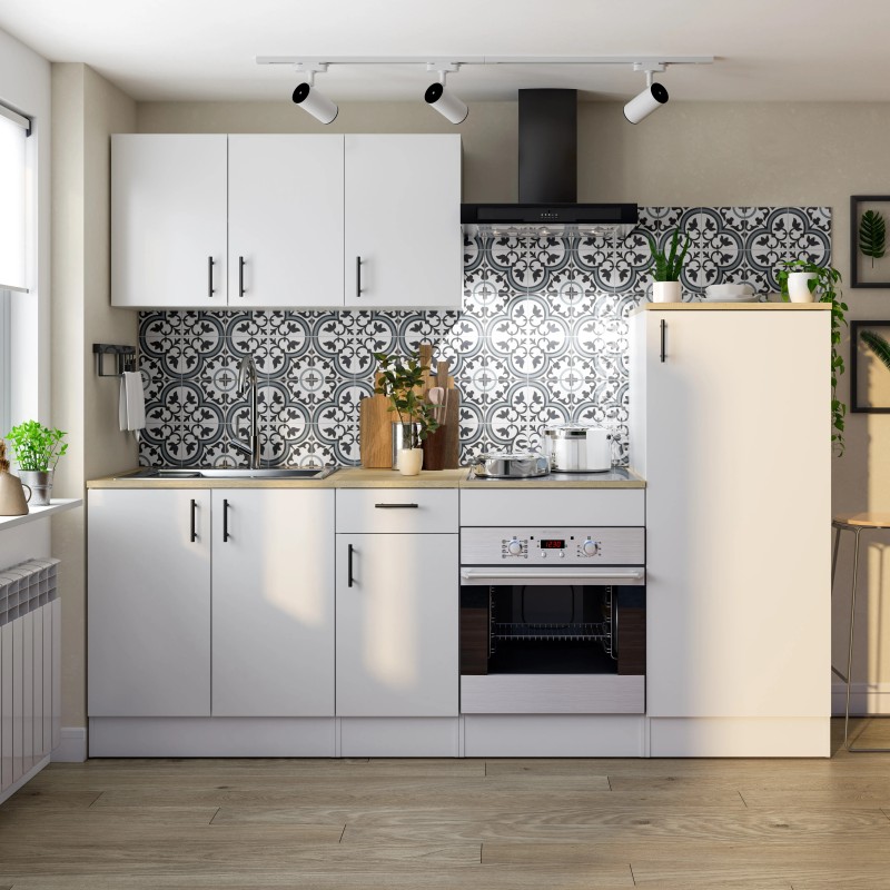 Módulo Bajo Cocina Fregadero Kira 80 cm | 2 Puertas Blanco y Roble Canadian