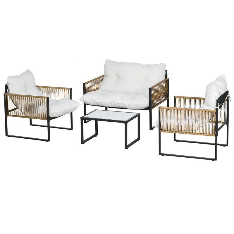 Set Jardín Kora – Sofá 2 Plazas, 2 Sillones y Mesa | Ratán Tejido a Mano