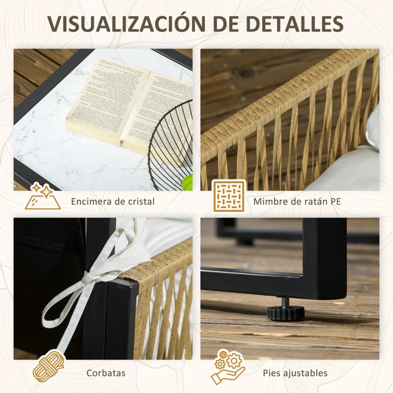 Set Jardín Kora – Sofá 2 Plazas, 2 Sillones y Mesa | Ratán Tejido a Mano