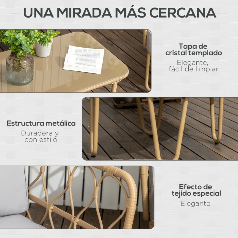Set Jardín Boho Laro – Sofá 2 Plazas, Sillones y Mesa Cristal