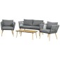 Set Jardín Rope – Sofá 2 Plazas, 2 Sillones Cuerda Gris y Mesa Efecto Madera