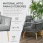 Set Jardín Rope – Sofá 2 Plazas, 2 Sillones Cuerda Gris y Mesa Efecto Madera