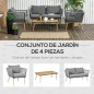 Set Jardín Rope – Sofá 2 Plazas, 2 Sillones Cuerda Gris y Mesa Efecto Madera