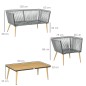 Set Jardín Rope – Sofá 2 Plazas, 2 Sillones Cuerda Gris y Mesa Efecto Madera