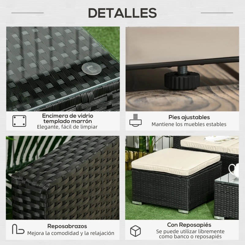 Conjunto Jardín Ratán 3 Piezas con Puff