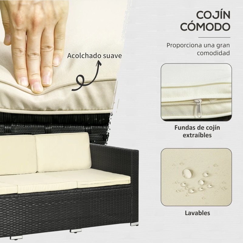 Conjunto Jardín Ratán 3 Piezas con Puff