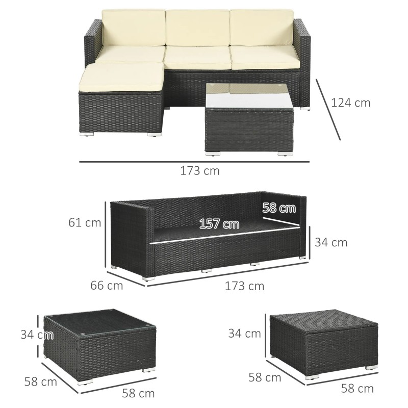 Conjunto Jardín Ratán 3 Piezas con Puff