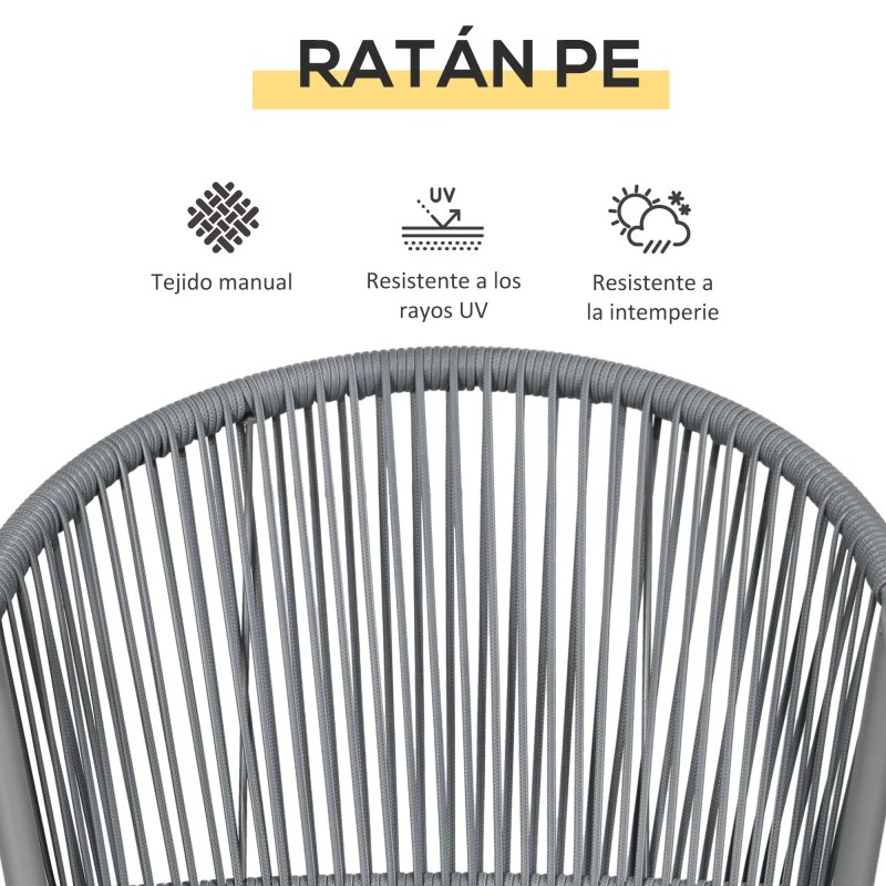 Juego de 2 Sillas y Mesa de Jardín con Cojines de Ratán