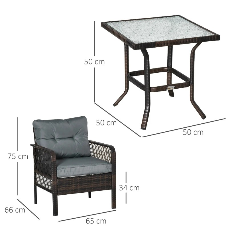 Conjunto de Muebles de Ratán con Mesa y 2 Sillones