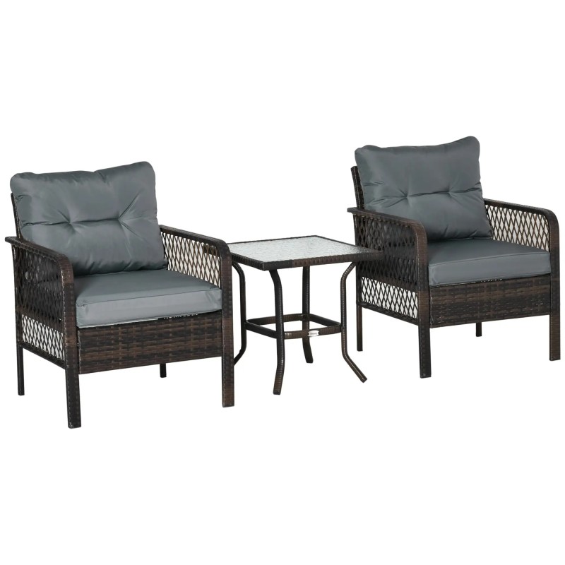 Conjunto de Muebles de Ratán con Mesa y 2 Sillones