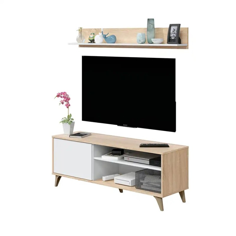 Mueble TV  Blanco y Roble + Estante gratuito - Muebles tam tam