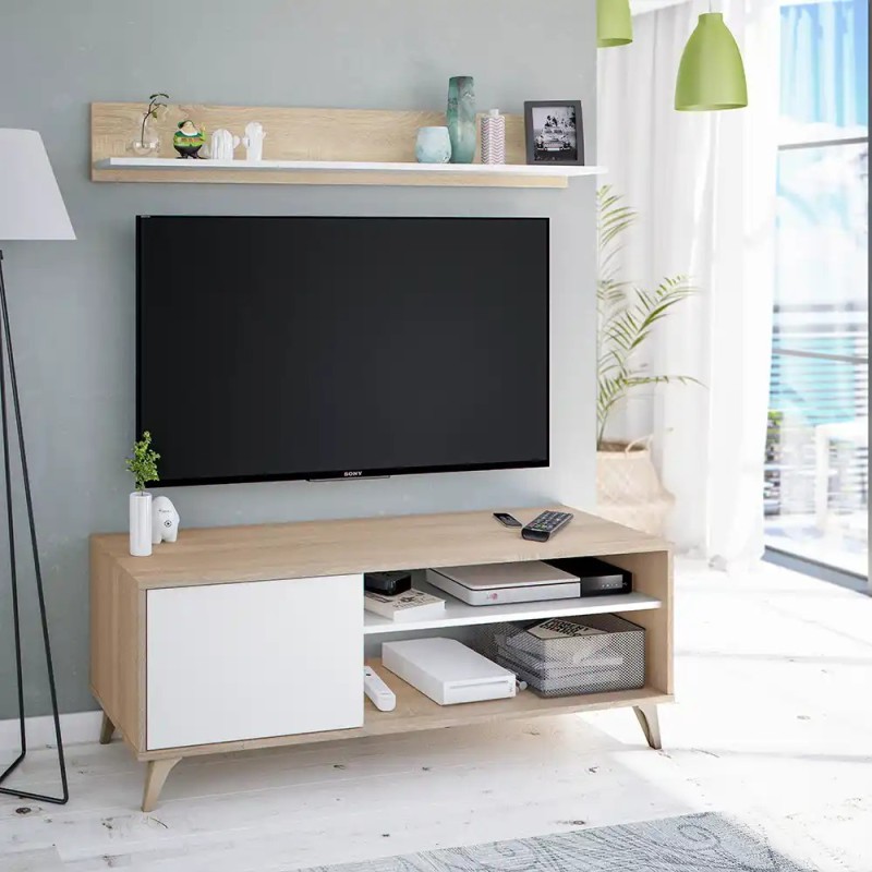 Mueble TV  Blanco y Roble + Estante gratuito - Muebles tam tam
