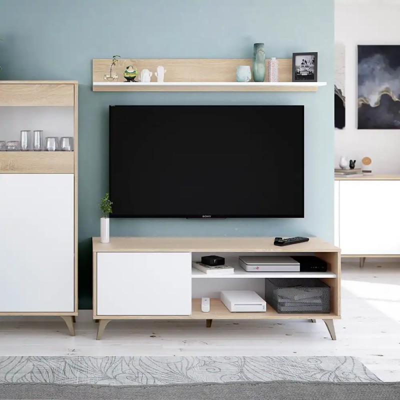 Mueble TV  Blanco y Roble + Estante gratuito - Muebles tam tam