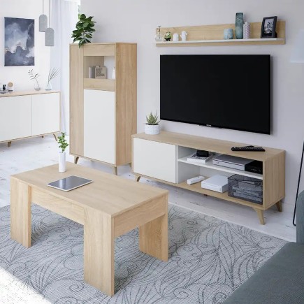 Mueble TV  Blanco y Roble + Estante gratuito - Muebles tam tam