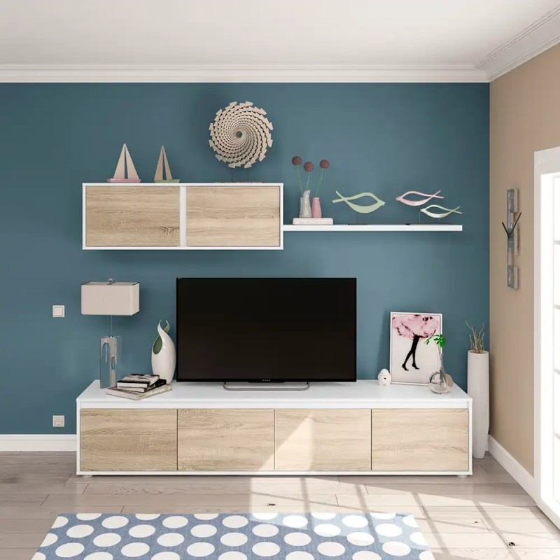 Conjunto Salón Alida 200 cm | Mueble TV, Módulo y Estante Roble Canadian