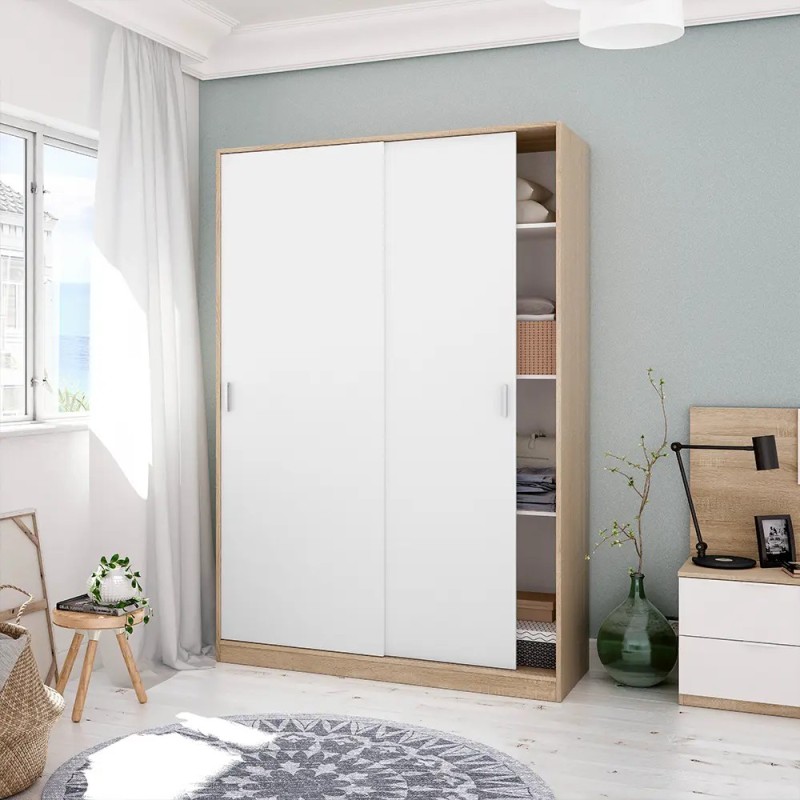 Armario Puertas Correderas 120cm Roble y Blanco | Muebles Tam Tam