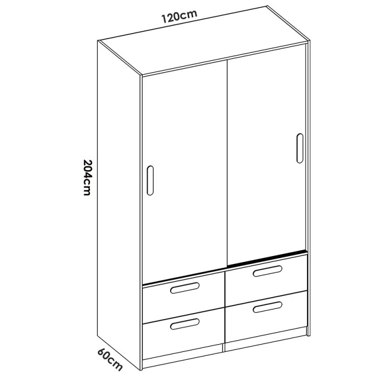 Armario 120 cm Puertas Correderas y Cajones Blanco Roble Natural