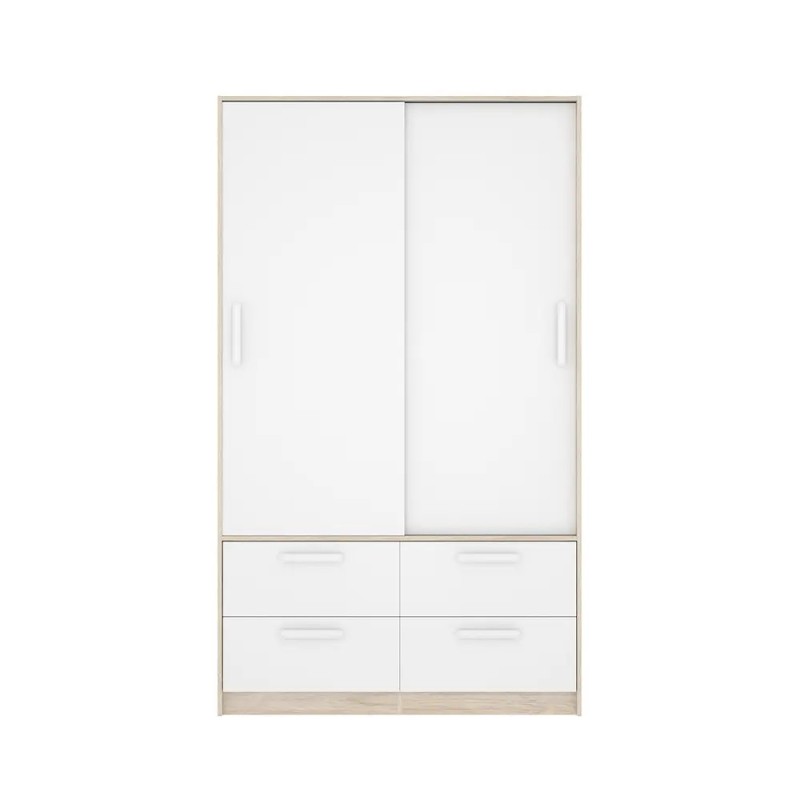 Armario 120 cm Puertas Correderas y Cajones Blanco Roble Natural