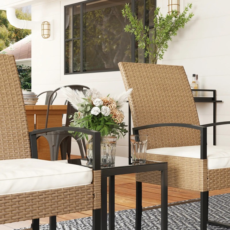 Conjunto de Jardín de Ratán Ajustable con Mesa y Cojines
