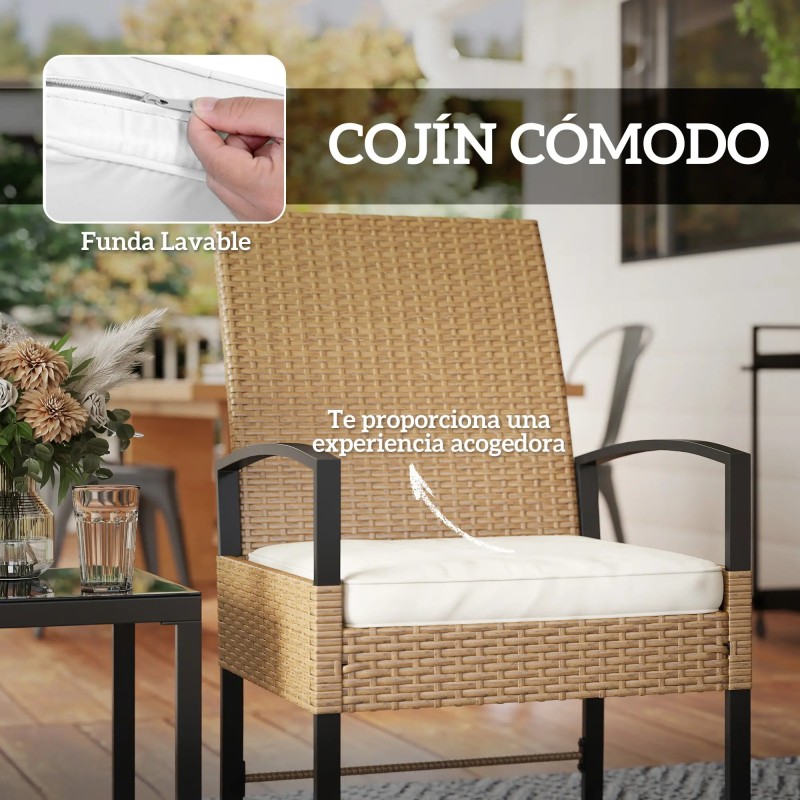 Conjunto de Jardín de Ratán Ajustable con Mesa y Cojines