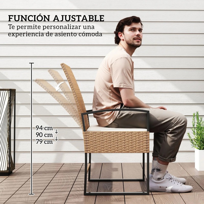 Conjunto de Jardín de Ratán Ajustable con Mesa y Cojines