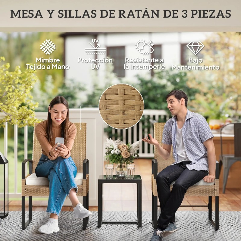 Conjunto de Jardín de Ratán Ajustable con Mesa y Cojines
