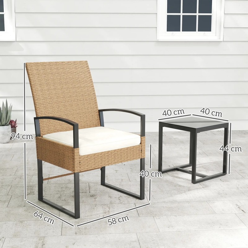 Conjunto de Jardín de Ratán Ajustable con Mesa y Cojines