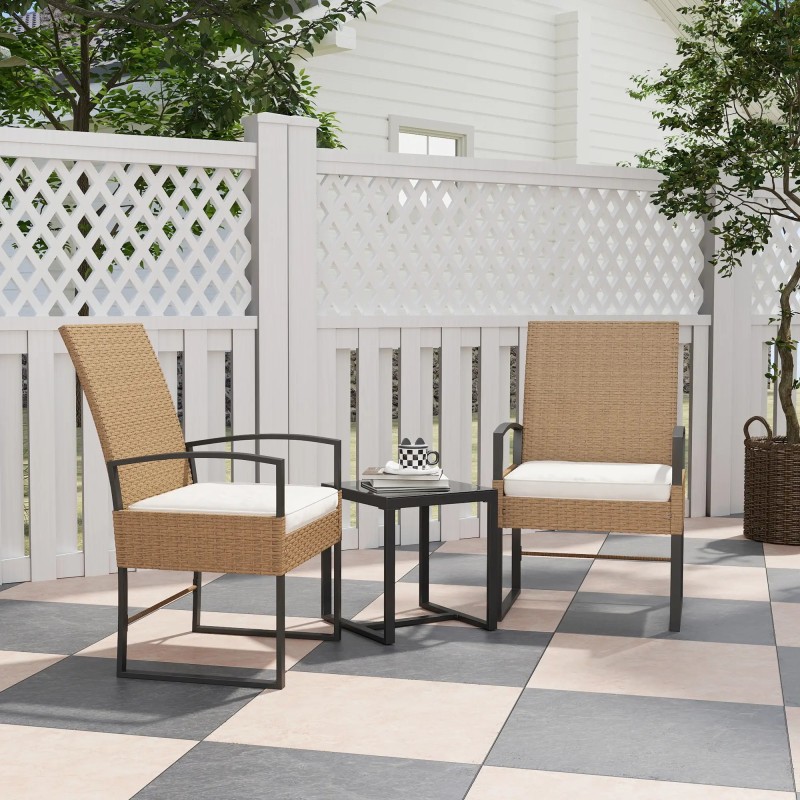 Conjunto de Jardín de Ratán Ajustable con Mesa y Cojines