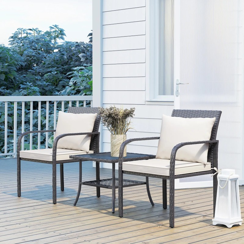 Conjunto de Jardín de Ratán con Mesa y Cojines