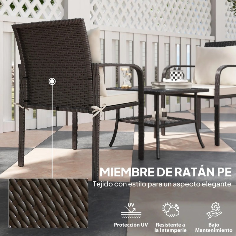Conjunto de Jardín de Ratán con Mesa y Cojines