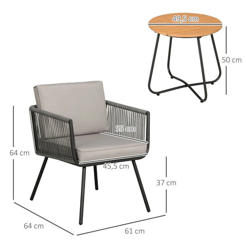 Conjunto de Jardín de Ratán 3 Piezas con Mesa y Sillones