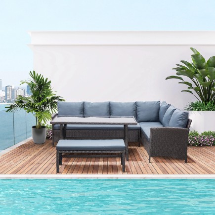Conjunto Jardín Ratán 4 Piezas con Mesa Alta