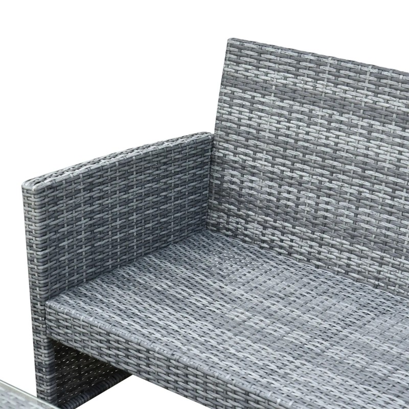 Set Jardín Vitta – Sofá 2 Plazas, 2 Sillones y Mesa Cristal en Ratán Gris