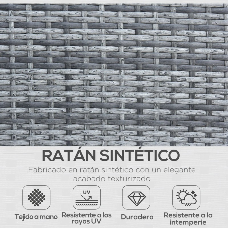 Set Jardín Vitta – Sofá 2 Plazas, 2 Sillones y Mesa Cristal en Ratán Gris