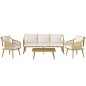 Set Jardín Boho Nalu – Ratán PE, Sofá 3 Plazas, 2 Sillones y Mesa