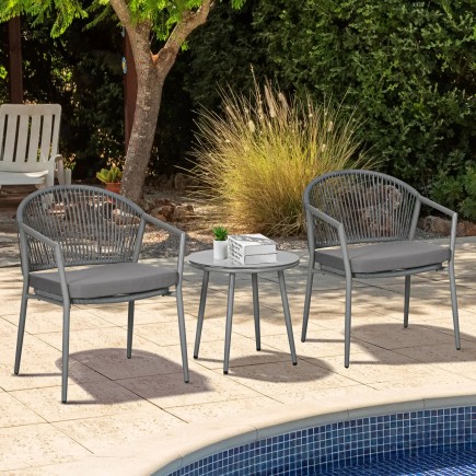 Juego de 2 Sillas y Mesa de Jardín con Cojines de Ratán