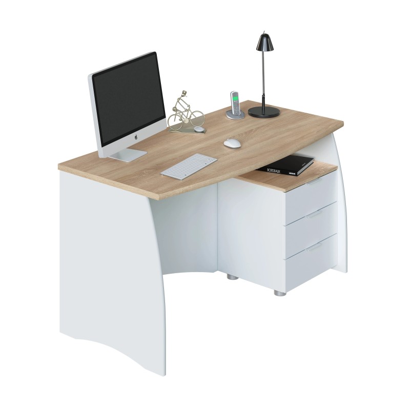 Mesa escritorio blanco artik y roble canadian 136x67x74 cm
