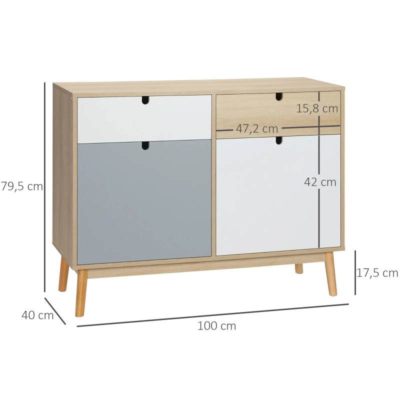 Aparador Nórdico Multicolor 2 Puertas 2 Cajones | Patas Pino | 100x40x79,5 cm