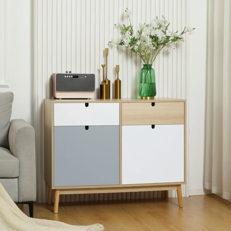 Aparador Nórdico Multicolor 2 Puertas 2 Cajones | Patas Pino | 100x40x79,5 cm