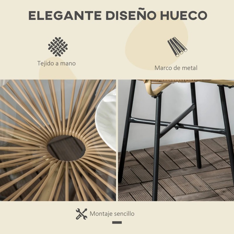 Mesa Auxiliar de Jardín con Cristal y Ratán PE
