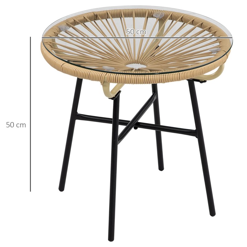 Mesa Auxiliar de Jardín con Cristal y Ratán PE