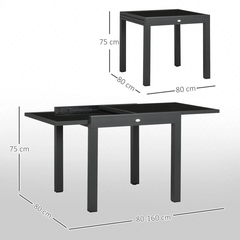Mesa jardin​ Extensible de aluminio 80-160x80x75 cm