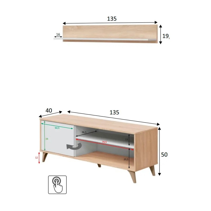 Mueble TV  Blanco y Roble + Estante gratuito - Muebles tam tam