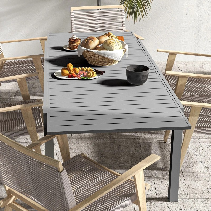 Mesa de Comedor Exterior 180/240x94x73 cm Gris Oscuro