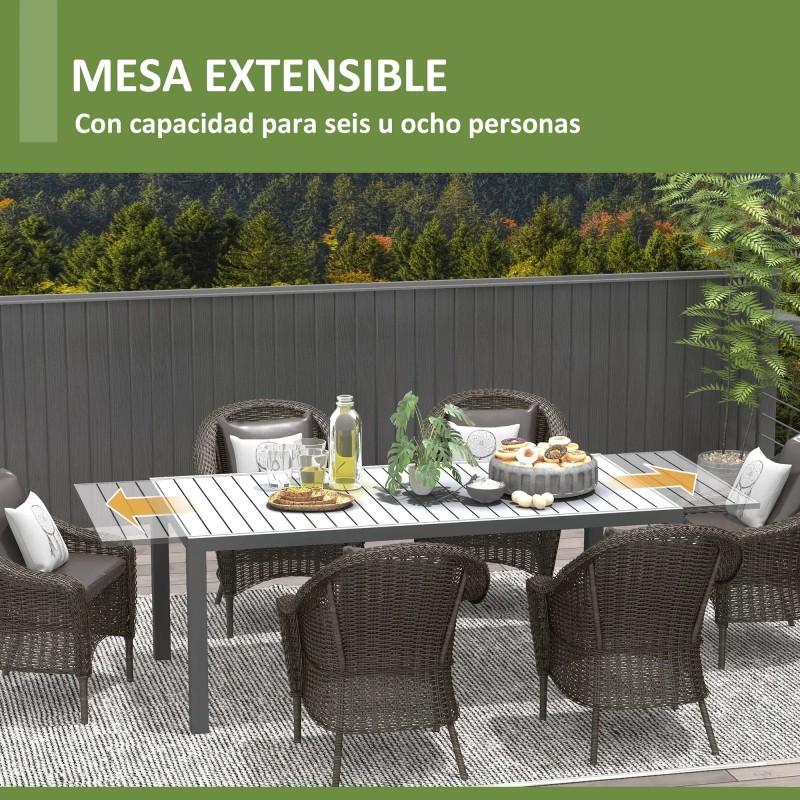 Mesa de Comedor Exterior 180/240x94x73 cm Gris Oscuro