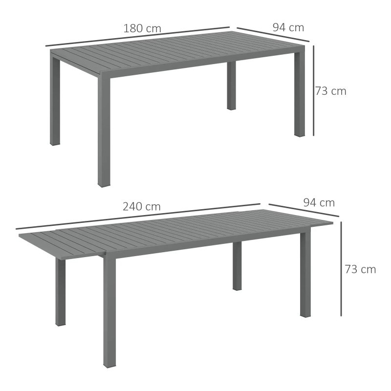 Mesa de Comedor Exterior 180/240x94x73 cm Gris Oscuro