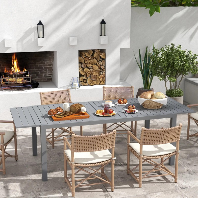 Mesa de Comedor Exterior 180/240x94x73 cm Gris Oscuro