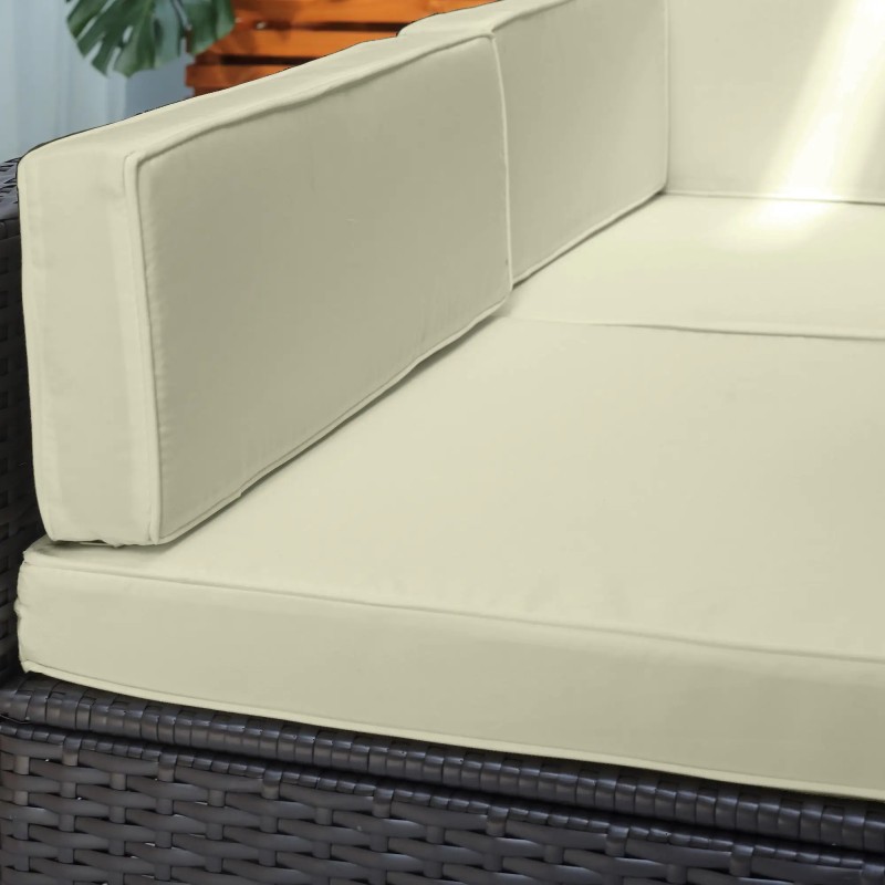 Set Jardín Moka – Sofá Modular 7 Piezas Ratán Marrón y Cojines Crema
